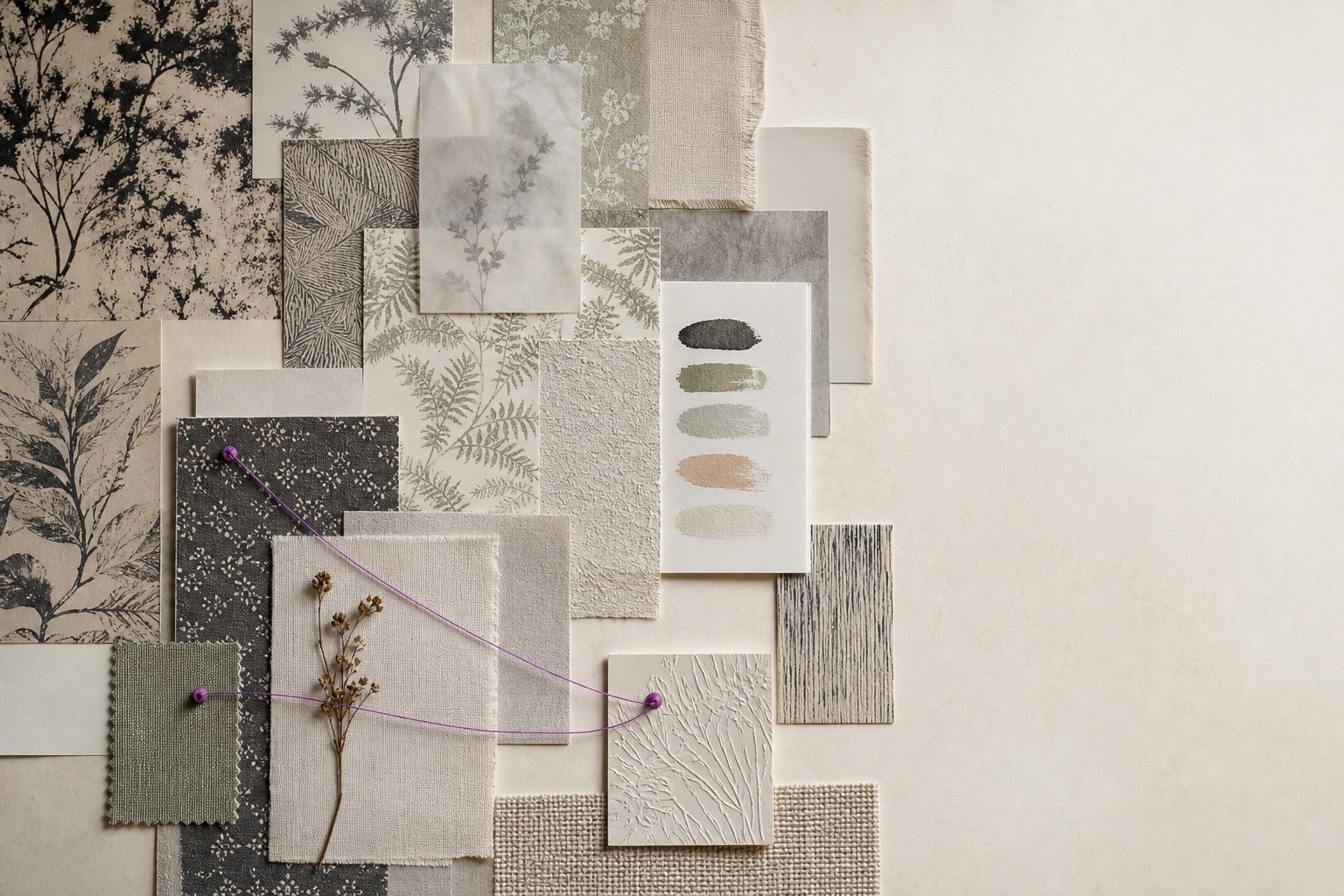 A material study of wallpaper samples, textures, and measured color relationships.