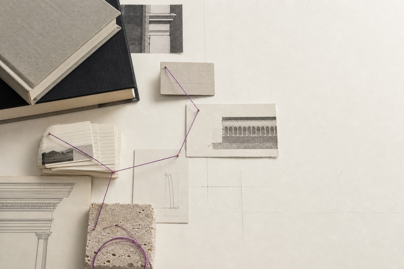 An editorial knowledge study with books, research cards, and connected reading paths.